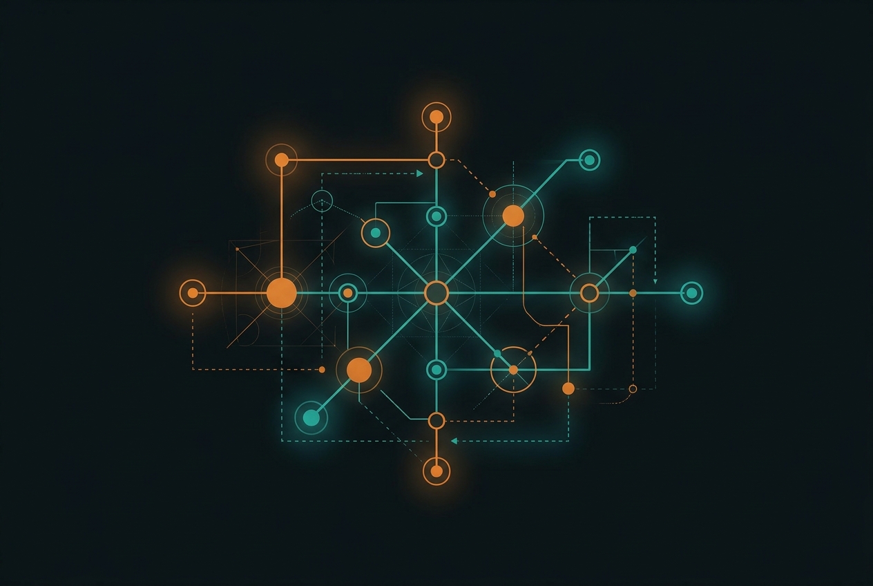 A luminous strategy blueprint of connected nodes